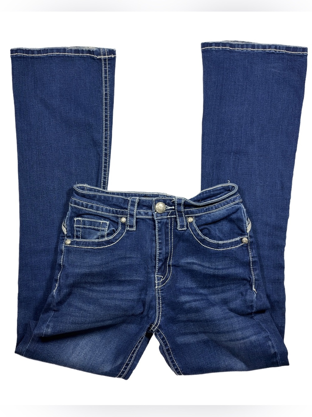 y2k High Rise Embellished Dark Blue Flare Jeans